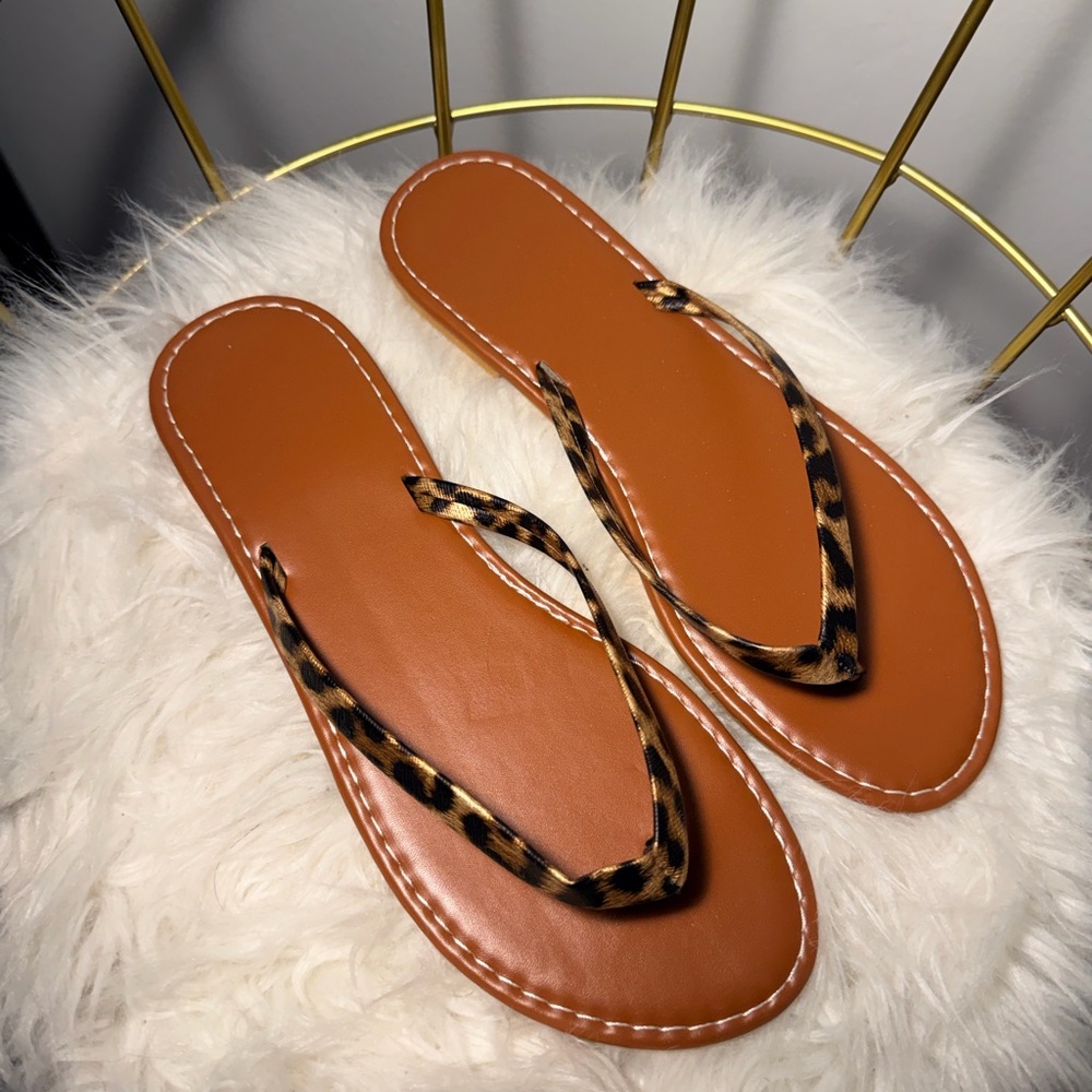Leopard Print Tan Flip Flops